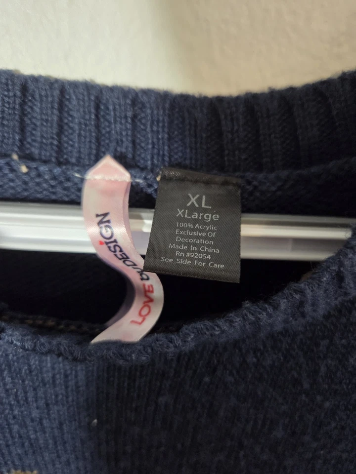 y2k Mujer Navidad Suéter Reno Gafas Pajarita Azul Marino Talla XL Foto 2 de 3