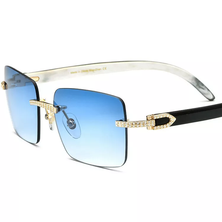 Luxury Natural Buffalo Horn Eyeglasses Rimless Jewels Sunglasses