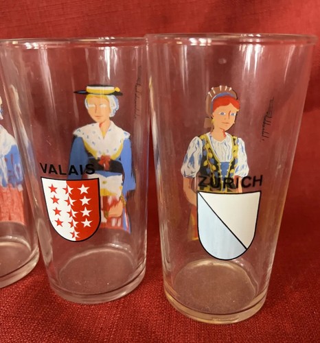 Set of 5 Art Tumbler Glasses Luzern Zurich ++ Switzerland Costumes Artist Signed - Picture 8 of 10