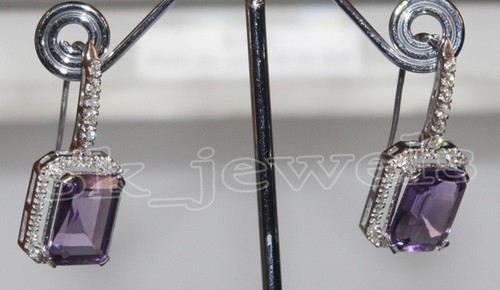 1.75ct Natural Round Diamond 14K BIS Hallmarked White Gold Amethyst Hoop Earring - Picture 11 of 12