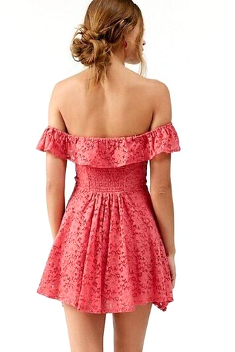 Kimchi Blue Lilly Lace S. Pink Fitted Top Off Shoulder Corset Smocked back- NWOT - Picture 8 of 15
