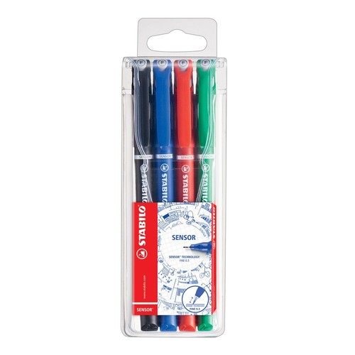 STABILO SENSOR 189/4 Fineliner Pen 0.3mm Cushioned Tip Assorted - Pack of 4