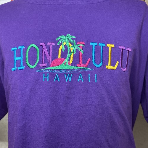 Vtg Pro Club OSFA One Size Long T Shirt Honolulu, Hawaii Embroidered Purple USA - Picture 2 of 5