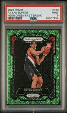 2023-24 Prizm Rayan Rupert Neon Green Fast Break /5 PSA 9 RC Rookie Trailblazers