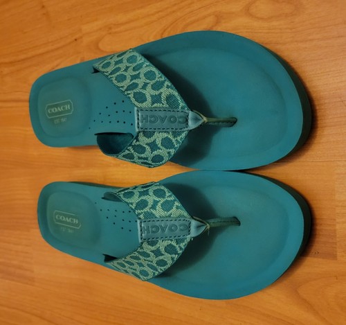 Women's Coach Jessalyn Blue Green Teal Flip Flop Thong Sandals Shoes Size 9 1/2 - Picture 3 of 12