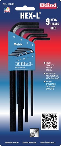 Eklind Metric Hex Wrench Key Set 9pc Black Finish 1.5-10 MM 10609 MADE IN USA - Picture 2 of 5