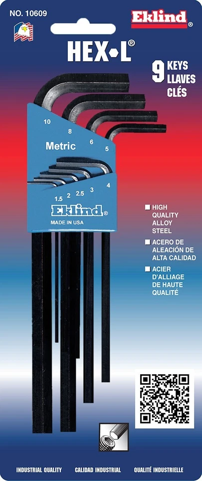 Eklind Metric Hex Wrench Key Set 9pc Black Finish 1.5-10 MM 10609 MADE IN USA - Image 2 of 4