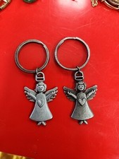 2 Vintage Pewter Angel with Heart Keychain