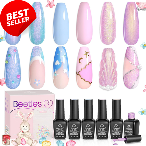 Pearl Gel Nail Polish Set 6 Colors, Blue Shimmer Gel Polish Pink Purple Mermaid, - Picture 8 of 12