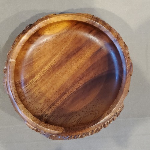 VTG Carved Wooden Salad Bowl Set - 1 Large Serving, 4 Small, Spoon & Fork Tiki - Picture 10 of 16