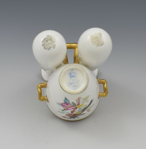 Victorian Royal Worcester Ornithological John Hopewell Bird Triple Vase Antique - Picture 9 of 11