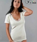 Women's T-Shirt FDB Short Sleeve In Wool And Cotton With Lace Crew Neck Art 720