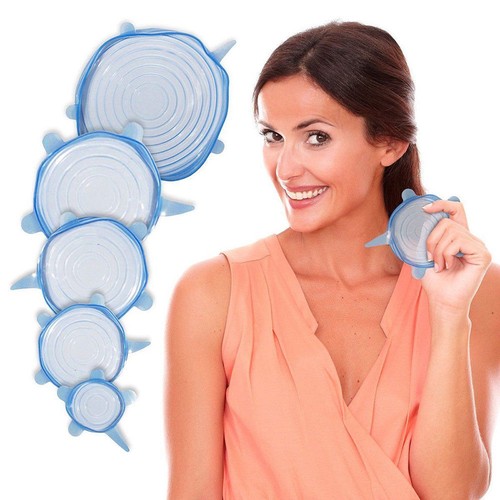 Stretch Reusable Silicone Bowl Wrap Food Saver Cover Seal Lid NSTA LIDS 6 PCS HG - Picture 6 of 13