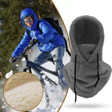 Hooded Scarf Winter Ski Face Neck Mask Warmer Hooded Hat Thermal Fleece Unisex ~