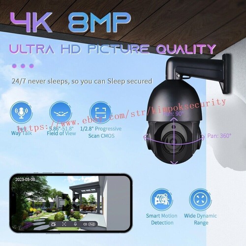 360° 4K 8MP POE PTZ Security IP Camera 50x Zoom CCTV Audio Auto Tracking IP66 - Picture 2 of 15