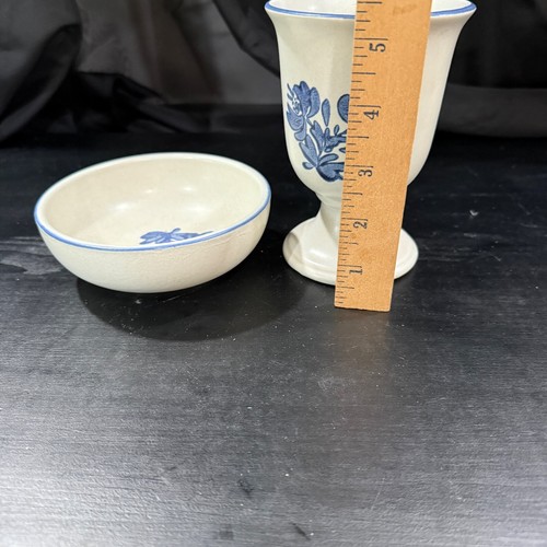 Vtg Pfaltzgraff Yorktowne USA 1990s 2-pc Blue Flower Pottery Goblet & Sm Bowl 5” - Picture 3 of 5