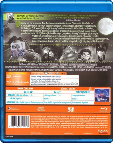 Frankenweenie / Tim Burton 3D BLU-RAY+BLU-RAY Region Free "Made in Turkey" "New" - Picture 2 of 2