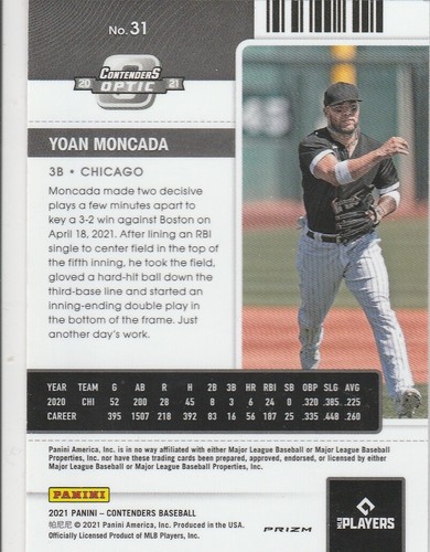 2021 Contenders Optic Season Ticket Green Wave Prizm Yoan Moncada #31 - Picture 2 of 2