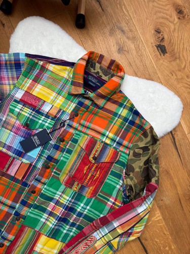 Polo RALPH LAUREN Patchwork Work Shirt Long Sleeve Aztec army Camo Size M L XL - Picture 3 of 24