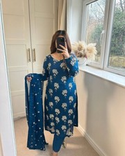 New Beautiful Blue Chinnon Silk Salwar Kameez With Stylish Dupatta For Reception