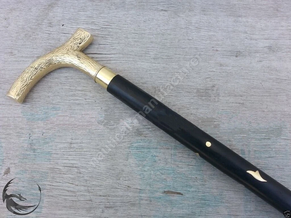 Antiguo bastón victoriano de madera con mango de latón vintage estilo diseñador Foto 3 de 4