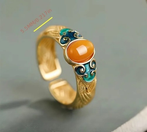 French Orange Oval Opal Boutique Style Adjustable Gold Plated Ring ✈️ - Picture 7 of 9