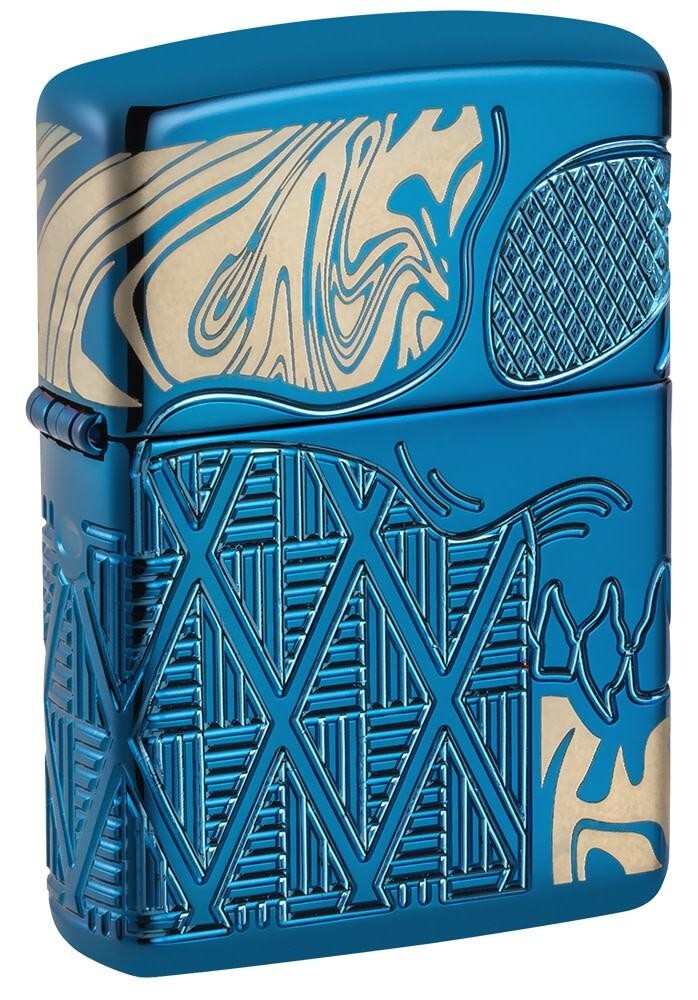 Zippo 49705, Зажигалка Armor с узором в виде черепа, полированная синяя отделка