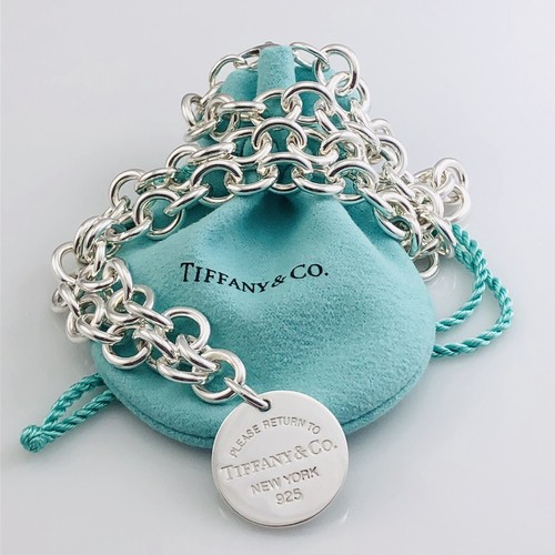 18" Return To Tiffany & Co Circle Round Tag Necklace in Sterling Silver