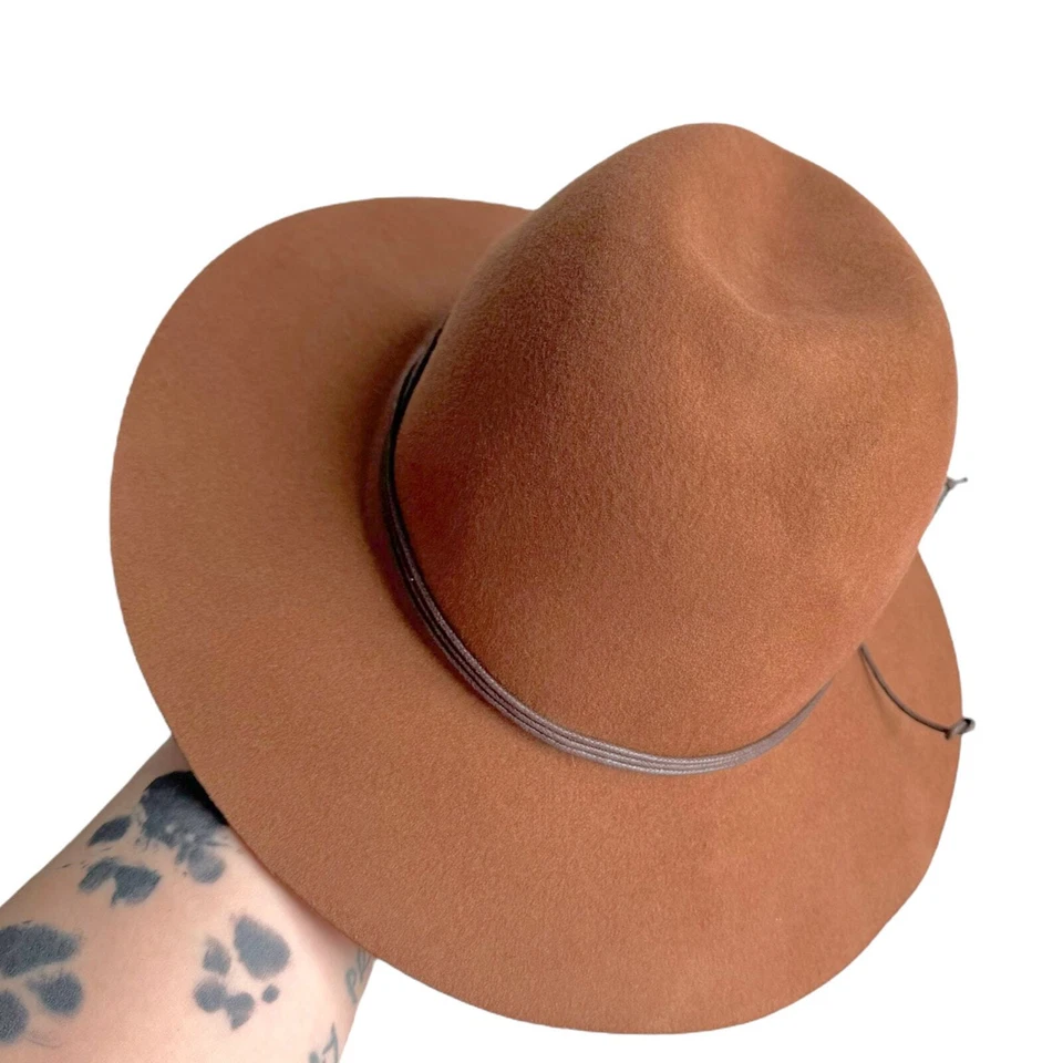 Nine West Marrón Fieltro Lana 100% Lana Estilo Occidental Sombrero Fedora Ala Ancha OS Foto 2 de 4