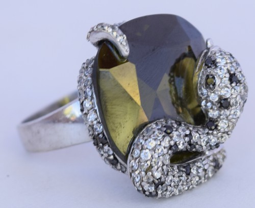 Plata Esterlina Fina ENORME Grupo de Serpientes Turmalina Verde CZ Anillo Diseñador Firmado - Imagen 5 de 12