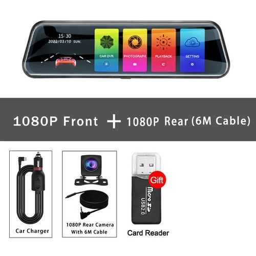 Car DVR Rear View Mirror Video Recroder 10" Inch Back Up Car Camera Dual Lens - Picture 11 of 21