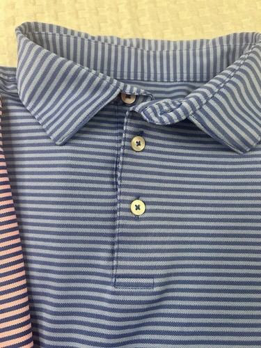 2 Harlestons Polo Shirt Mens XL Pink Blue Striped Short Sleeve Performance Golf - Picture 4 of 15