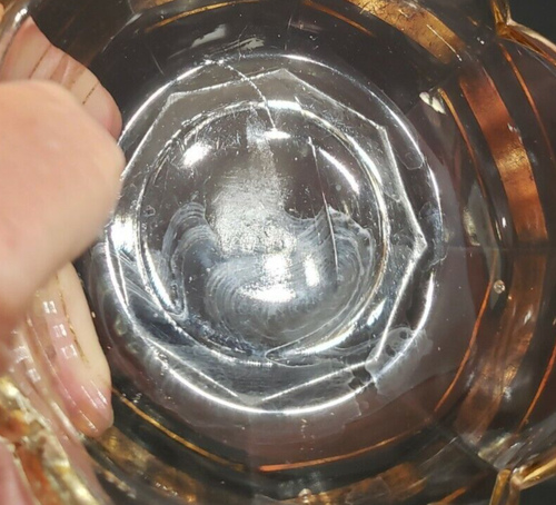 6 Vintage Depression Glas Beere Nuss Schalen Custred Tassen Kerzenhalter Goldrand - Bild 8 von 10