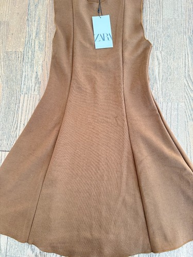 NWT ZARA STRETCH KNIT SKATER DRESS MUSTARD SIZE S BROWN 5584/670 - 第 3/9 張圖片
