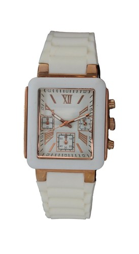 Ladies casual GOSSIP watch White rubber band, rose gold tone case  GSP952 - Afbeelding 1 van 4