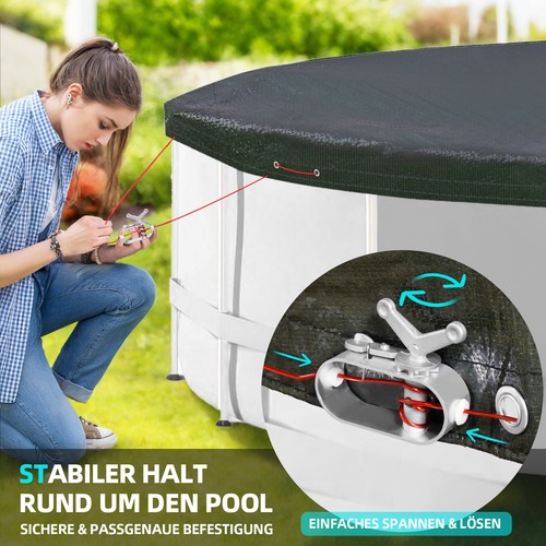 Poolabdeckung Rund | Sommer & Winter Poolplane UV-Resistente Abdeckplane - Bild 8 von 39