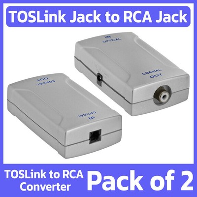 2 Pack TOSLink to RCA Adapter Fiber Optic Digital to RCA Analog Audio Converter