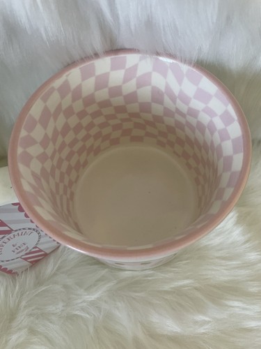 NEW Light Pink SMILEY FACE with SANTA HAT MUG Checkered PEPPERMINT & PINE - Picture 3 of 5