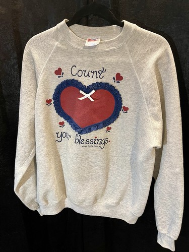 Vintage Hanes Count Your Blessings💙Sweatshirt XL Made in USA Granny core EUC - Picture 3 of 16