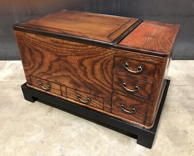 Antique Japanese Keyaki Wood Hibachi Copper Liner & Drawers Coffee