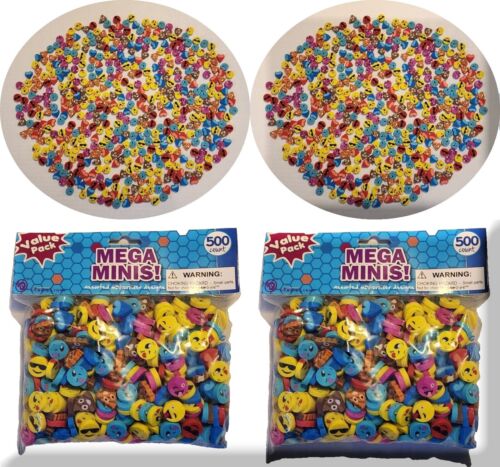 😎🤪HUGE 1000 pieces Mega MINI FUN Emoji Erasers (+- 2 1/2 pounds)NEW SEALED🤪😎 - Picture 1 of 7