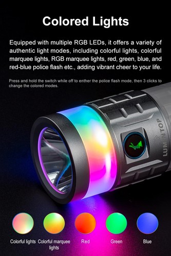 Lumintop LED+RGB Flashlight Rainbow 3000LM 1000M 46950 USB-C Rechargeable light - Picture 3 of 12