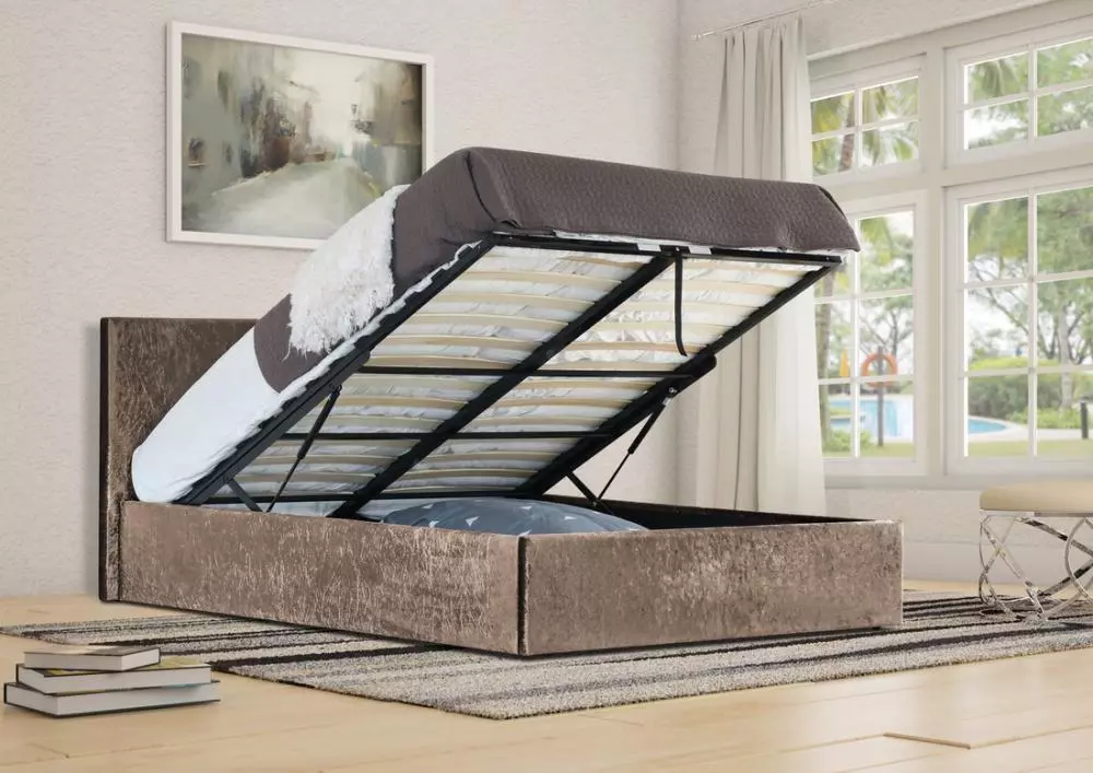 TRUFFLE VELVET OTTOMAN STORAGE BED FRAME 3FT 4FT6 DOUBLE 5FT KINGSIZE MATTRESS