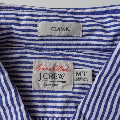 J Crew Tall Secret Wash cotton shirt Mens Medium Tall Stipe Blue White New Tags - Picture 5 of 17