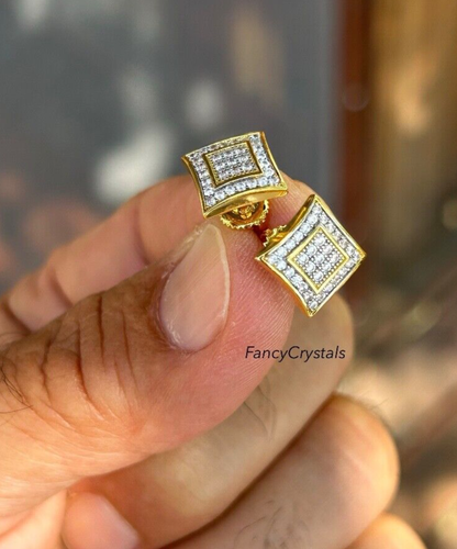 Uomo oro 14 carati riempito 0,5 ct. Orecchini a perno VS1 taglio laboratorio diamante vite posteriore CLASSY - Foto 4 di 5