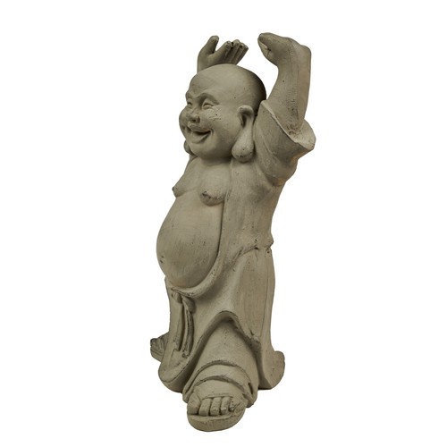 Happy Buddha Statue W/Hands Up-Gray/Rustic Brown-Garden Statue Art Sculpture - Picture 5 of 12