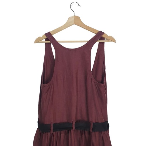 Cue Size 10 Reddish-Brown Linen Mix Plunge Neckline Pinafore Belted Shift Dress - Picture 6 of 10