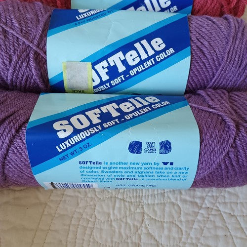 Lot 4 Softelle Red 437 & Purple 455 Medium Weight #4 Yarn 3oz Skeins New Vtg - Picture 24 of 24