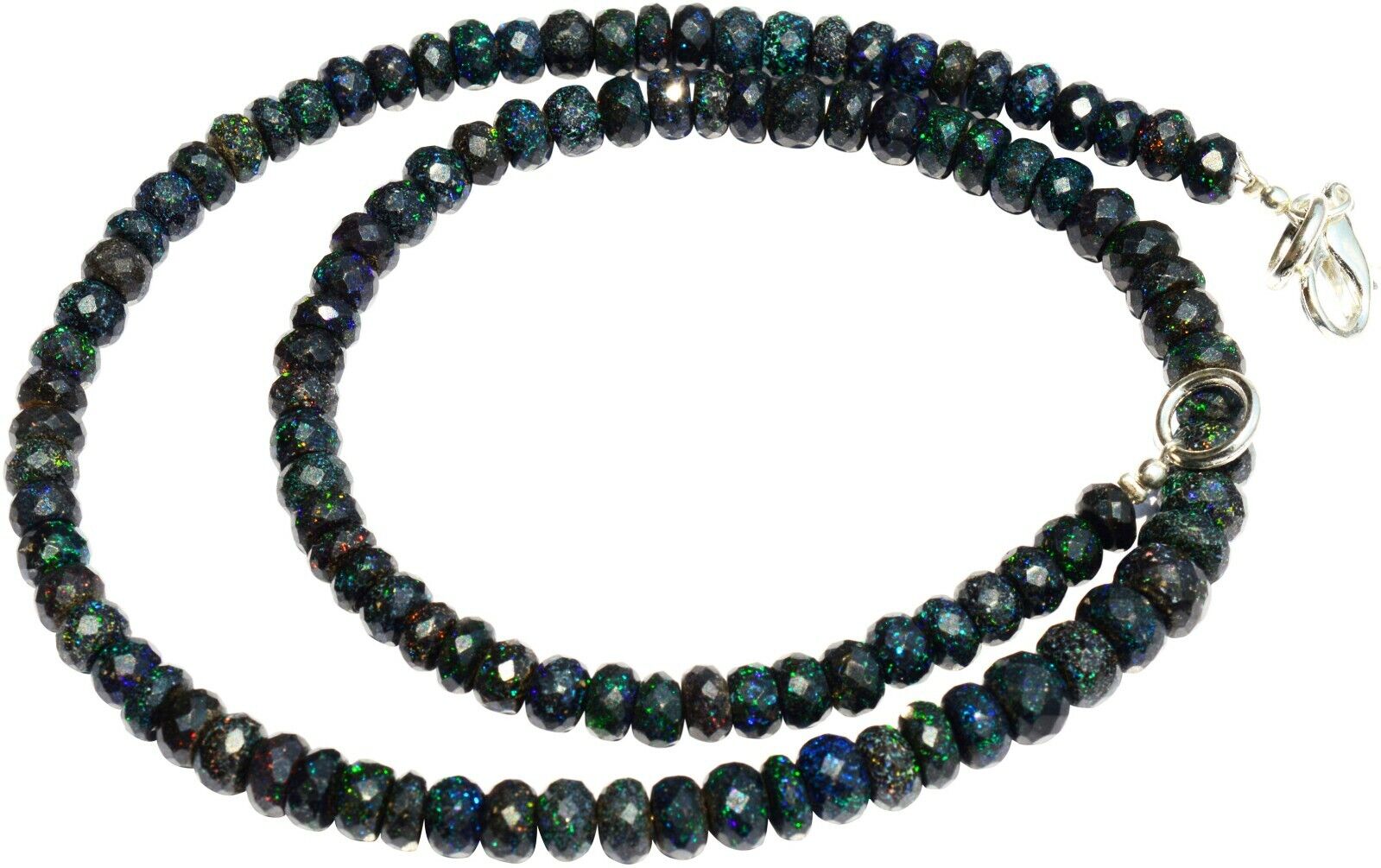 Natural Australian Black Matrix Fire Opal 6mm Size Rondelle Beads Necklace 16