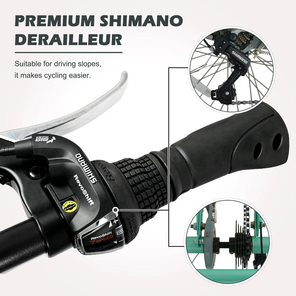 MOONCOOL Triciclo de Montaña Adulto 7 Velocidades 24"" 3 Ruedas Bicicleta Bebé Verde con Cesta Foto 4 de 4